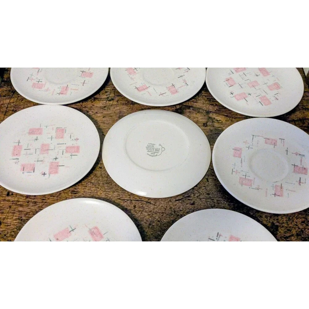 Vintage Vernon Ware Tickled Pink 9-Piece Lot - Mid-Century Modern Atomic Pink